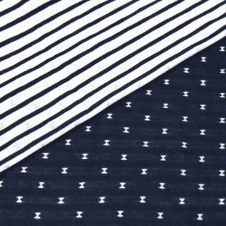 Bio Doubleface Jersey - Blau-Navy/ Weiß - gemustert/gestreift - Design von Huebs.ch