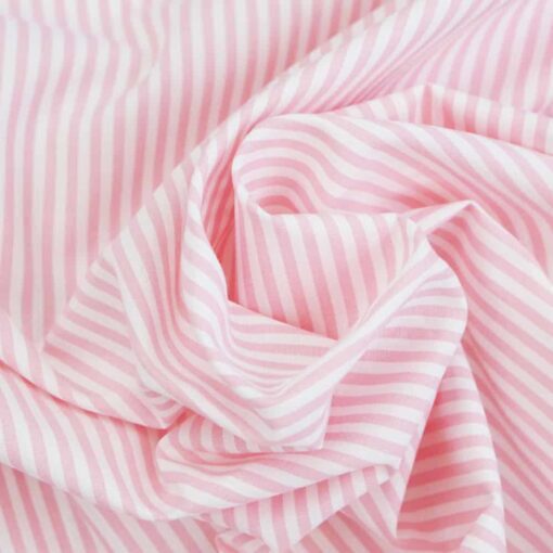 Baumwollstoff mit 3 mm Streifen Rosa/ weiß gestreift