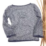 French Terry Dunkelblau Warmweiß melange gestreift