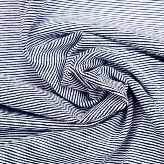 Meterware Gestreifter Jersey Stoff Single Jersey Dunkelblau Weiß