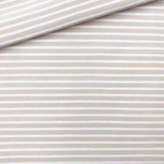 Single Jersey - Beige mit 2 mm weißen Streifen