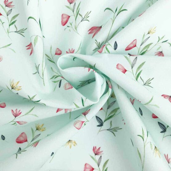Popeline - Pastellmint Blumen