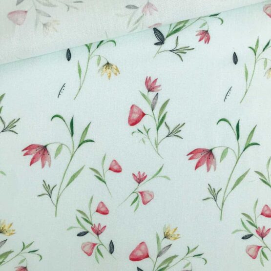 Popeline - Pastellmint Blumen