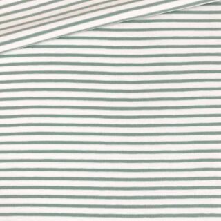 Single Jersey - Weiß mit 2 mm altmintgrünen Streifen