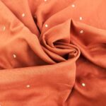 Musselin - Stickerei Goldpunkte Rost-Orange