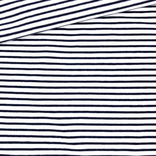 Single Jersey - Weiß mit 2 mm dunkelblauen Streifen