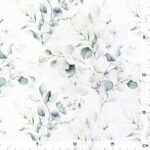 Popeline - Aquarell-Eukalyptus Cremeweiß