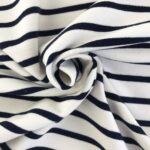 French Terry - dünner Sweatshirtstoff - Cremeweiß/Dunkelblau gestreift