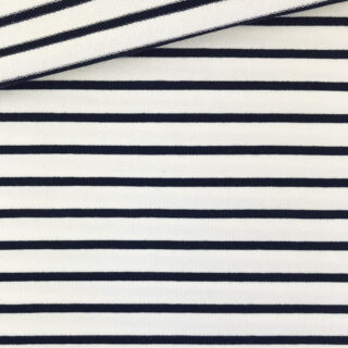 French Terry - dünner Sweatshirtstoff - Cremeweiß/Dunkelblau gestreift