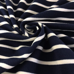 French Terry - dünner Sweatshirtstoff - Dunkelblau/Cremeweiß gestreift