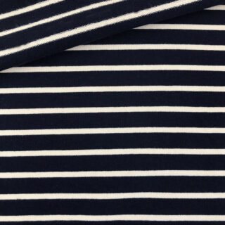 French Terry - dünner Sweatshirtstoff - Dunkelblau/Cremeweiß gestreift