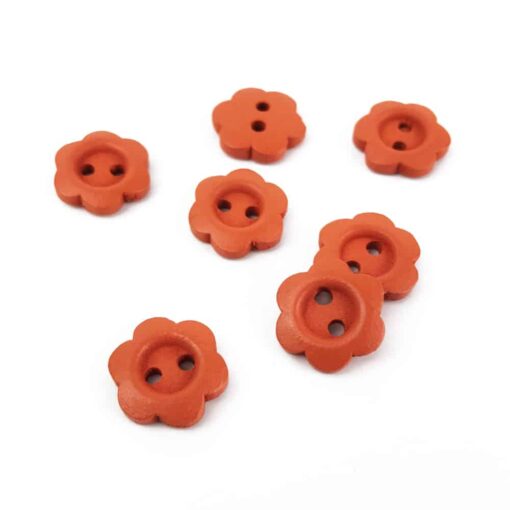Holzknopf Blume - 15 mm - Rost Orange - 2-Loch