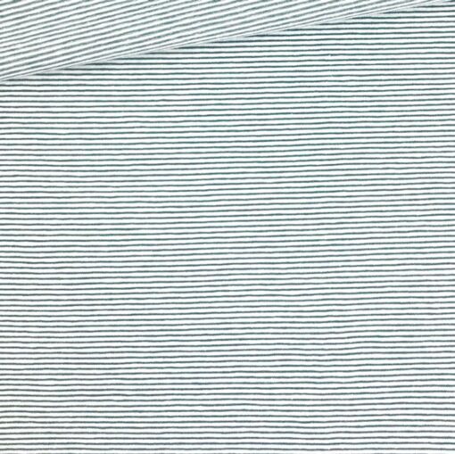 Single Jersey - Weiß mit kleinen Streifen Dunkler Salbei