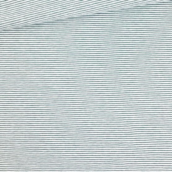 Single Jersey - Weiß mit kleinen Streifen Dunkler Salbei