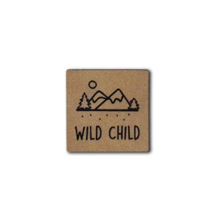Label "WILD CHILD" - 35 x 35 mm - Lederbraun
