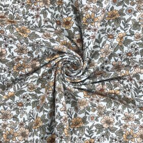 Single Jersey – Vintage Flowers Camel Warmweiß