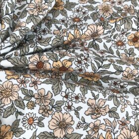 Single Jersey – Vintage Flowers Camel Warmweiß