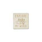 Label "EXPLORE MY WORLD" - 35 x 35 mm - White Sand