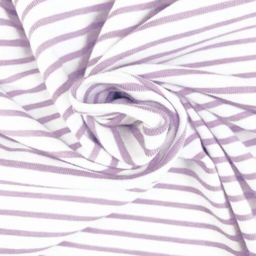 Single Jersey - Warmweiß mit 2 mm zarten Lavendel Streifen
