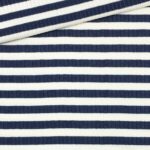 Breiter Rippenjersey - gestreift - Cremeweiß/Dunkelblau