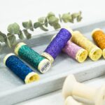 DIY Stoffe Inspiration - Metalleffektfaden & Holzspulen