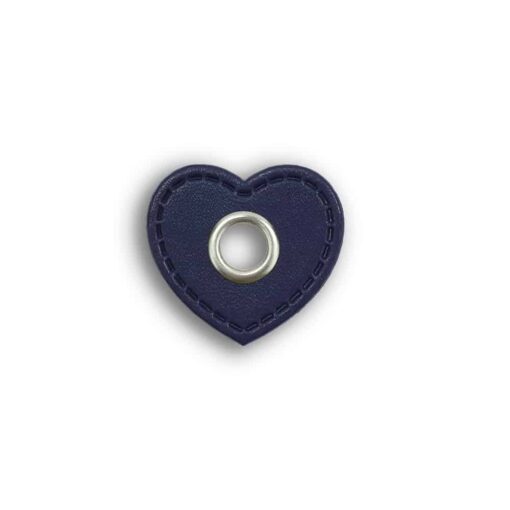Kunstlederpatch mit Öse – herzförmig – Navyblau