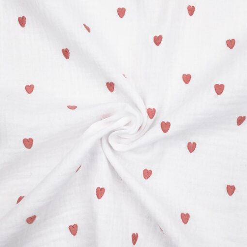 Musselin - Hearts bestickt - Weiß