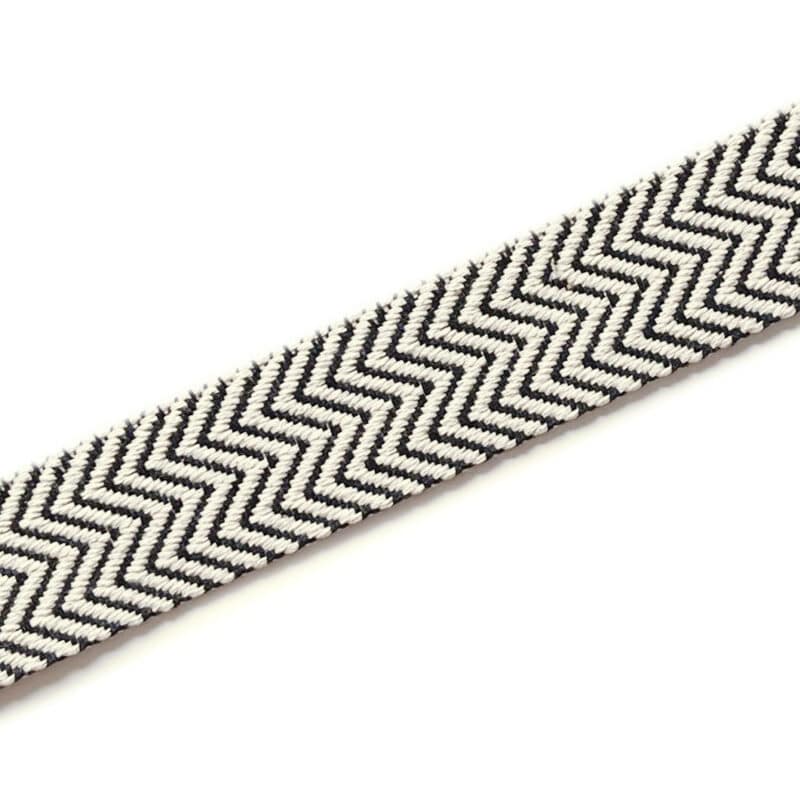 Baumwoll Gurtband – 38 mm – Chevron Natur/Schwarz