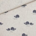 Leichter Canvas in Leinenoptik - Blaue Wale - Dunkles Natur Melange