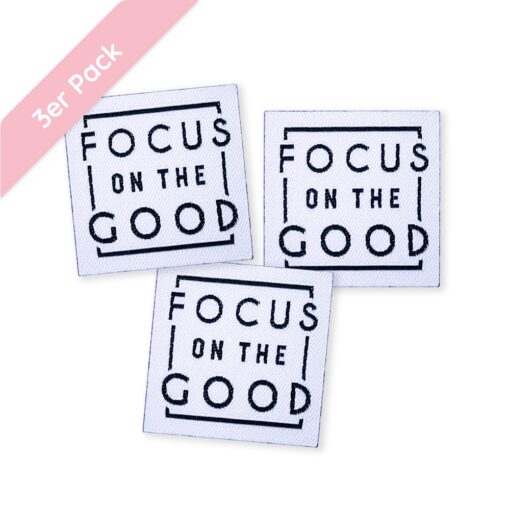 Weblabel “Focus on the good” – 30 x 30 mm - 3 Stück