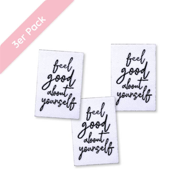 Weblabel “Feel good about yourself” – 20 x 30 mm aufbügelbar - 3 Stück