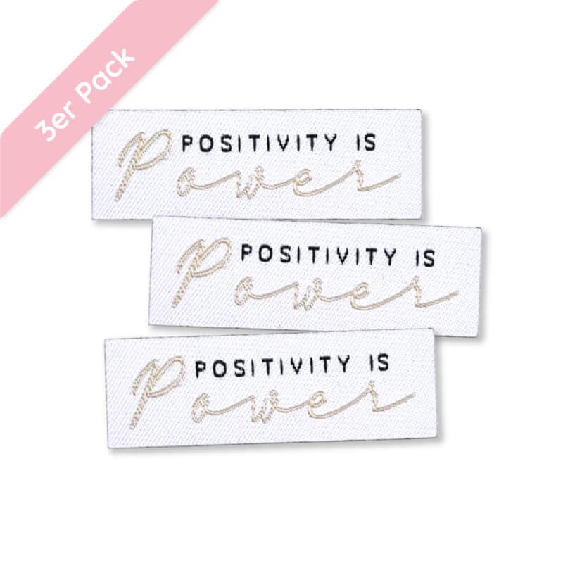 Weblabel “Positivity is power” – 45 x 15 mm aufbügelbar - 3 Stück