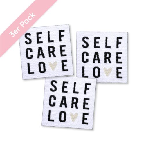 Weblabel “Self care love” – 30 x 30 mm aufbügelbar - 3 Stück