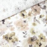 Musselin – Aquarell Veilchen Warmweiß mit Blumen bestickt