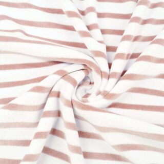 Nicki-Frottee-Jersey - Cremeweiß mit Faded Rose Streifen