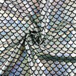 Folienjersey – Meerjungfrau Schuppen – Regenbogensilber/Schwarz