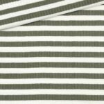 Breiter Rippenjersey - gestreift - Staubweiß/Oliv