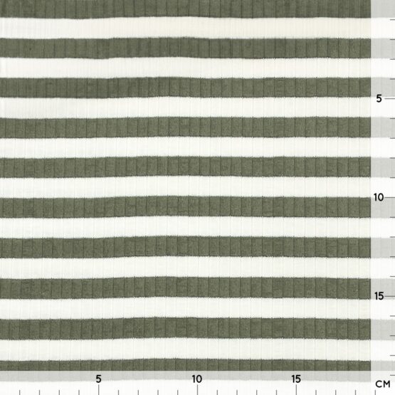 Breiter Rippenjersey - gestreift - Staubweiß/Oliv