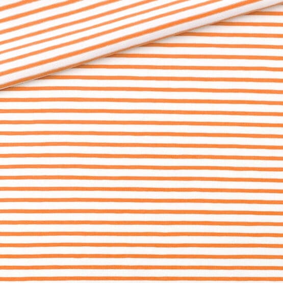 Single Jersey - Warmweiß mit 2 mm Sunkissed Orange Streifen