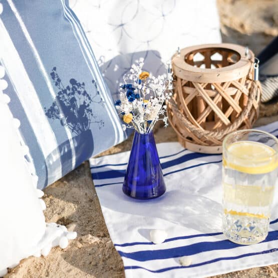 DIY Stoffe Inspiration - gedeckter Tisch - Blau Weiß - Plott Mediterran