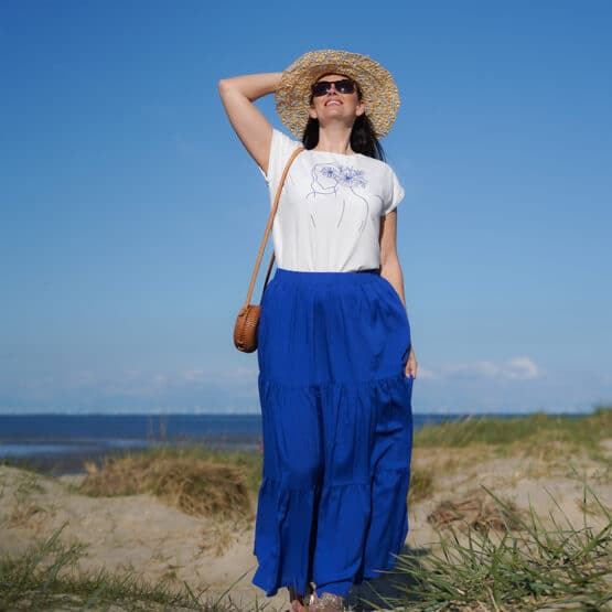 DIY Stoffe Outfit - Stufenrock Stinya - Shirt Finja - Plott - Blau Weiß - Mediterran