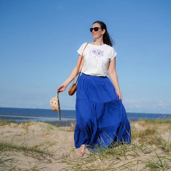 DIY Stoffe Outfit - Stufenrock Stinya - Shirt Finja - Plott - Blau Weiß - Mediterran