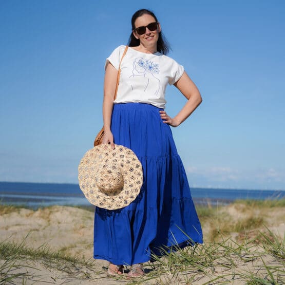 DIY Stoffe Outfit - Stufenrock Stinya - Shirt Finja - Plott - Blau Weiß - Mediterran