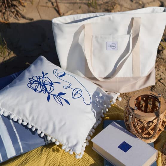 DIY Stoffe Outfit - Blau Weiß - Mediterran - Strandtasche - Kissen - Plott