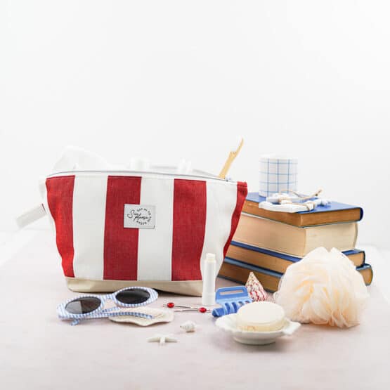 DIY Stoffe- Inspiration - Kosmetiktasche – Paket – Maritim Rot/Weiß