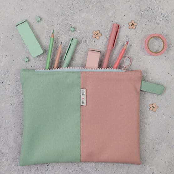 DIY Stoffe - Inspiration - Federmappe - Paket - Cutline Mint/Rosa - Kosmetiktasche