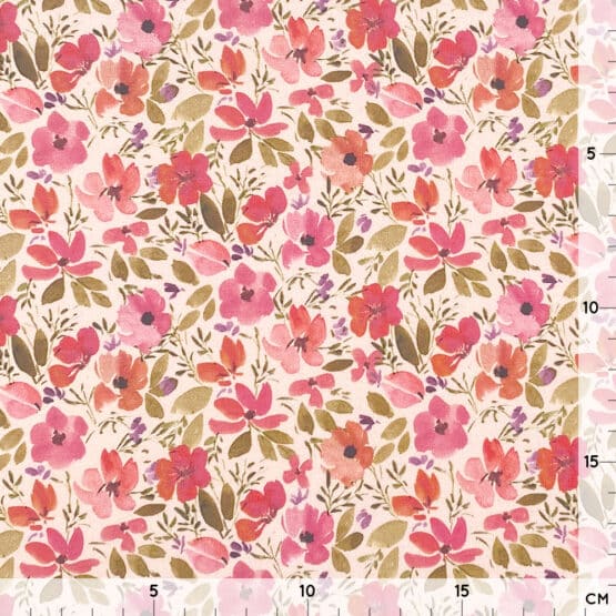 Single Jersey – Pink & Red Flowers – Zartes Puder