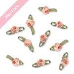 Satinrosen mit Blättern - Rosa & Grün - 10 Stück