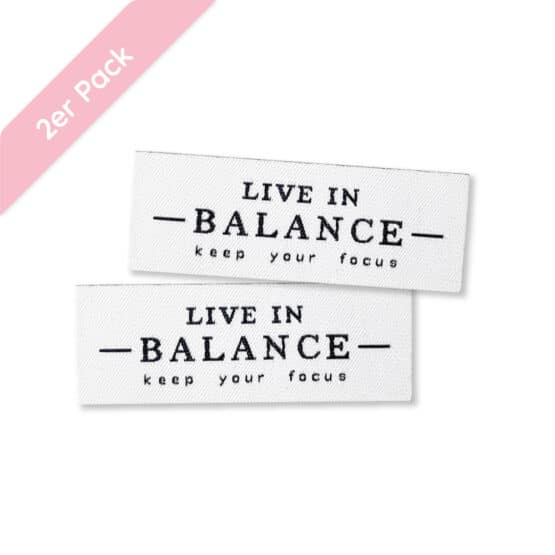 Weblabel “Live in Balance” – 55 x 20 mm aufbügelbar - 2 Stück