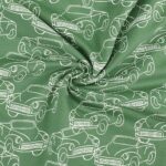 French Terry – leichter Kuschelsweat – Sketched Cars – Leaf Green